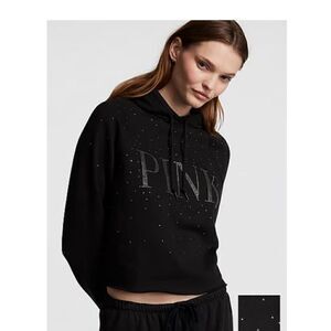 VS pink black shine crystal rhinestone cropped sweatshirt hoodie